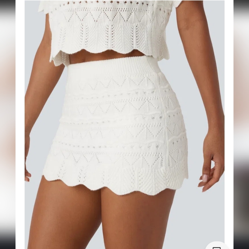 NWT! Halara,High Waisted 2-in-1 Pocket Open Knit Mini Sweater Skirt, XL